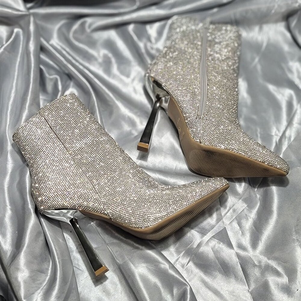 MADDEN GIRL sequin high heel pointy toe ankle boots - ZAVIER - SZ 8 bling! - Picture 4 of 6